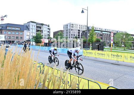 Polit Nils, STEIMLE Jannik, WALSCHEID Maximilian Richard, KLEIN Lisa, KOCH Franziska, Kröger Mieke (Deutschland, Allemagne, GER) Relais mixte d'élite von Heusden-Zolder nach Hasselt (52,3 km) AM 12. Septembre 2024. Die Radsport EM/Straßenradsport-Europameisterschaften 2024 (2024 UEC Road European Championships) der Union européenne de cyclisme von 11. bis 15. Septembre 2024 in der belgischen Provinz Limburg. EuroRoad24, EuroRoad 2024. Banque D'Images