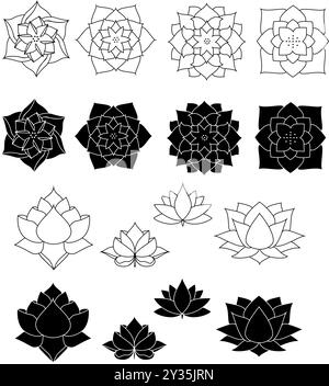 Jeu d'icônes de ligne Lotus. Collection de logo de contour noir de haute qualité pour les concepts mobiles et les applications web. Lotus ensemble dans un style plat tendance. Illustration vectorielle Illustration de Vecteur