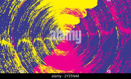 motif en spirale dynamique avec texture grunge dans des teintes vives de jaune fluo, rose et bleu. Le mélange énergique de couleurs et de textures Illustration de Vecteur