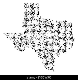 Carte de symbole de l'État du Texas (États-Unis d'Amérique) montrant l'État avec un motif de cercles noirs répartis aléatoirement de différentes tailles Illustration de Vecteur