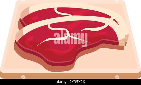Deux morceaux de viande fraîche avec des couches de graisse sont couchés sur une planche à découper en bois Illustration de Vecteur