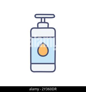 Icône de bouteille de liquide. Icône simple d'un flacon pompe avec une goutte de liquide, symbolisant les soins de la peau, le nettoyage ou les produits de beauté. Illustration de Vecteur