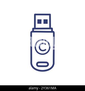 Copyright clé usb. Dispositif de stockage numérique avec un symbole de copyright, symbolisant des données protégées. Illustration de Vecteur