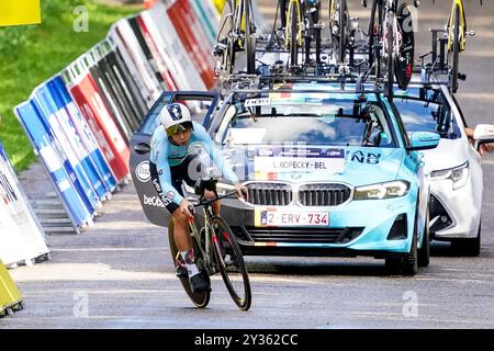 Heusden Zolder, Belgique. 11 septembre 2024. HEUSDEN-ZOLDER, BELGIQUE - 11 SEPTEMBRE : Lotte Kopecky de Belgique participe au contre-la-montre individuel Elite féminin un essai cycliste de 31 km de Heusden-Zolder à Hasselt lors du 30e Championnat d'Europe de cyclisme sur route de l'UEC 2024 au circuit Zolder le 11 septembre 2024 à Heusden-Zolder, Belgique. (Photo de René Nijhuis/Agence BSR) crédit : Agence BSR/Alamy Live News Banque D'Images