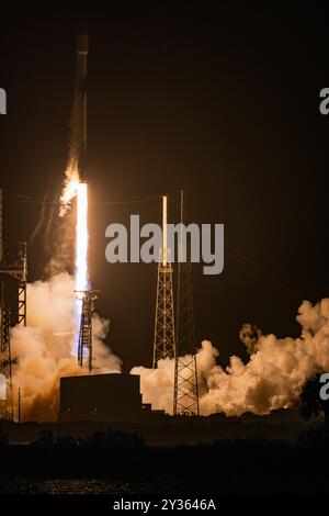 Cap Canaveral, États-Unis. 12 septembre 2024. De SLC-40 Cape Canaveral SpaceX a lancé des satellites clients AST SpaceMobil sur Falcon 9 B-1078-13 avec atterrissage à LZ-1 Brevard County Florida USA. (Photo de Scott Schilke/SipaUSA) crédit : Sipa USA/Alamy Live News Banque D'Images