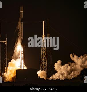 Cap Canaveral, États-Unis. 12 septembre 2024. De SLC-40 Cape Canaveral SpaceX a lancé des satellites clients AST SpaceMobil sur Falcon 9 B-1078-13 avec atterrissage à LZ-1 Brevard County Florida USA. (Photo de Scott Schilke/SipaUSA) crédit : Sipa USA/Alamy Live News Banque D'Images