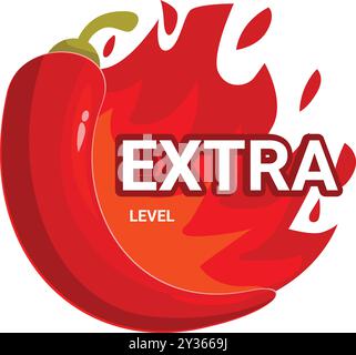 Piment rouge entouré de flammes illustrant le concept de niveau supplémentaire de piquant Illustration de Vecteur
