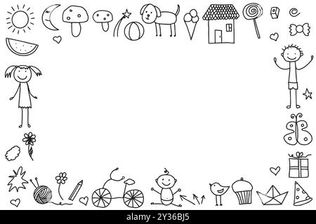 Ensemble de doodle mignon pour enfants. Dessins pour enfants. Illustration vectorielle dessinée à la main isolée sur fond blanc Illustration de Vecteur