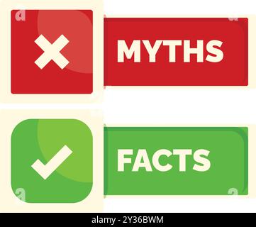 Boutons rouges et verts montrant les concepts de mythe et de fait Illustration de Vecteur