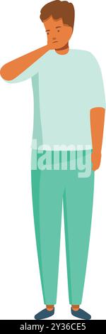 Jeune homme ressentant des douleurs au cou, souffrant de maux de gorge, concept de soins de santé Illustration de Vecteur