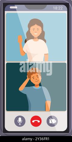 Deux jeunes ont un appel vidéo, en utilisant une application smartphone pour les conférences en ligne Illustration de Vecteur