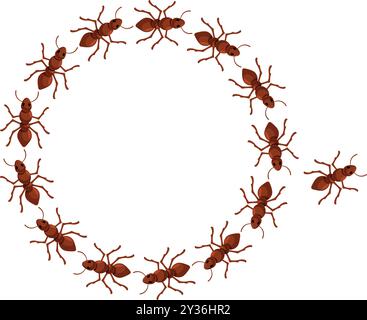 Un groupe de fourmis se suit, formant un cercle Illustration de Vecteur