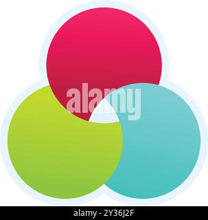 Trois cercles de dégradé se chevauchent, créant de nouvelles couleurs dans les intersections, illustrant le concept de travail d'équipe Illustration de Vecteur