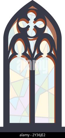 Vitrail gothique orné avec verre coloré à motifs permettant à la lumière de briller à travers Illustration de Vecteur