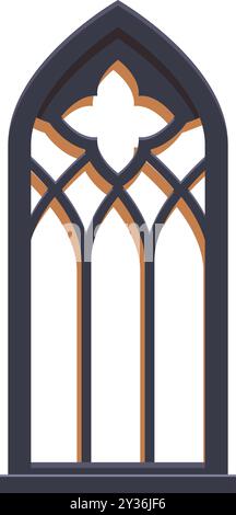 La grande fenêtre gothique avec une arche en pierre ornée d'un motif de trèfle est debout Illustration de Vecteur