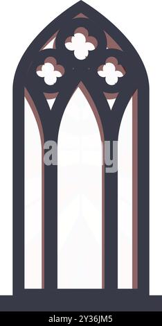 La grande fenêtre en arc gothique avec un cadre en pierre laisse passer la lumière Illustration de Vecteur