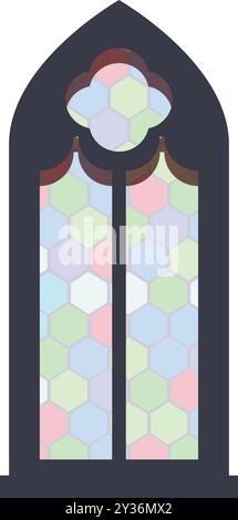 Grande fenêtre de style gothique étroite avec des vitres colorées Illustration de Vecteur