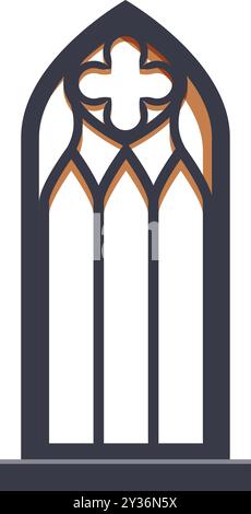 Grande fenêtre à voûte gothique étroite, ornée de tracés en pierre complexes et d'un motif quatrefoil proéminent Illustration de Vecteur