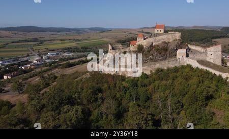 Forteresse de Rupea, forteresse médiévale construite par les Saxons de Transylvanie dans le Royaume de Hongrie, vue aérienne Banque D'Images