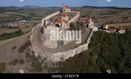 Forteresse de Rupea, forteresse médiévale construite par les Saxons de Transylvanie dans le Royaume de Hongrie, vue aérienne Banque D'Images