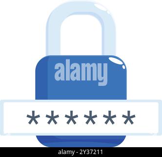 Cadenas bleu protégeant un mot de passe caché par des astérisques, illustrant la cybersécurité et la protection des données Illustration de Vecteur