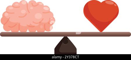 Balançoire équilibrant un cerveau et un cœur représentant la relation complexe entre la logique et l'émotion Illustration de Vecteur