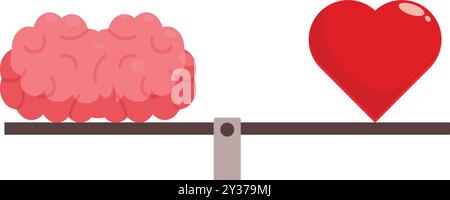 Cette illustration vectorielle montre un cerveau et un cœur en équilibre sur une balançoire, représentant l'équilibre entre la logique et l'émotion Illustration de Vecteur