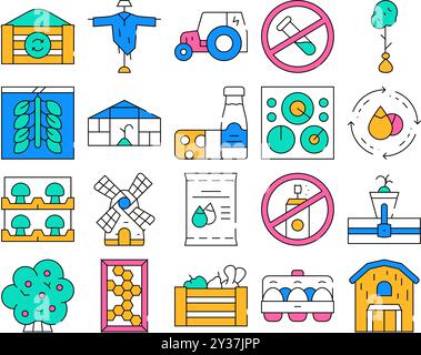 Les icônes de la collection Organic Eco Farming définissent le vecteur Illustration de Vecteur