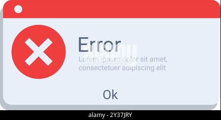 Une fenêtre de message d'erreur apparaît sur un écran avec une croix rouge Illustration de Vecteur