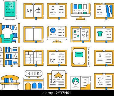 Bibliothèque de livres les icônes de la collection de magasins définissent le vecteur Illustration de Vecteur