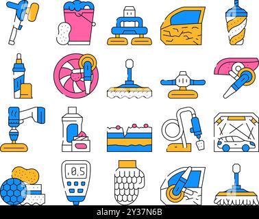 Car Polishing Tool Collection Icons Set Vector Illustration de Vecteur