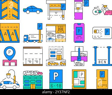 Les icônes de collecte de transport de stationnement définissent le vecteur Illustration de Vecteur