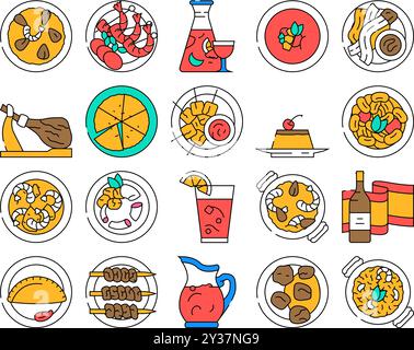 spanish cuisine food spain paella icônes set vecteur Illustration de Vecteur