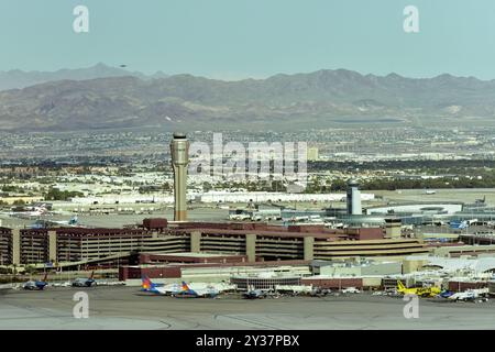 Vue aérienne de l'aéroport Harry Reid de Las Vegas. Banque D'Images