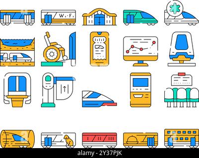 Vecteur de la collection d'icônes de transport ferroviaire Illustration de Vecteur