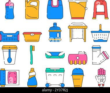 Accessoires en plastique Collection icônes Set Vector Illustration de Vecteur