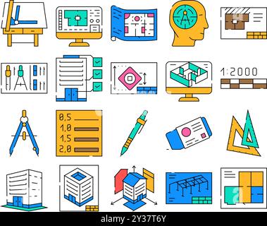 vecteur d'icônes de dessin de dessinateur architectural Illustration de Vecteur