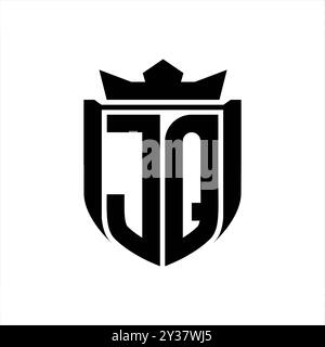 Logo de lettre JQ avec forme de bouclier à l'intérieur de la couronne de badge de bouclier sur la conception de modèle de fond blanc Banque D'Images