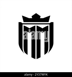 Logo de lettre MM avec forme de bouclier à l'intérieur de la couronne de badge de bouclier sur fond blanc conception de modèle Banque D'Images