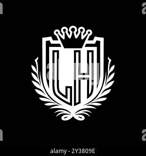 Lettre gauche logo forme de bouclier héraldique avec couronne, bouclier vintage sur fond noir conception de modèle Banque D'Images