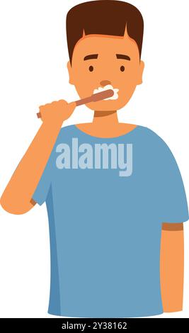 Jeune homme se brossant les dents avec diligence, soulignant l'importance de l'hygiène buccale quotidienne Illustration de Vecteur