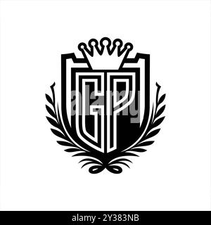 GP lettre logo forme de bouclier héraldique avec couronne, bouclier vintage sur fond blanc modèle Banque D'Images