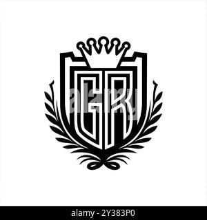 GR lettre logo forme de bouclier héraldique avec couronne, bouclier vintage sur fond blanc modèle Banque D'Images