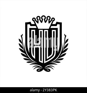 HU lettre logo forme de bouclier héraldique avec couronne, bouclier vintage sur fond blanc conception de modèle Banque D'Images