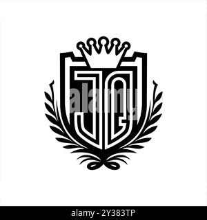 JQ lettre logo forme de bouclier héraldique avec couronne, bouclier vintage sur fond blanc conception de modèle Banque D'Images