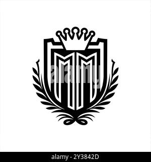 MM lettre logo forme de bouclier héraldique avec couronne, bouclier vintage sur fond blanc modèle Banque D'Images