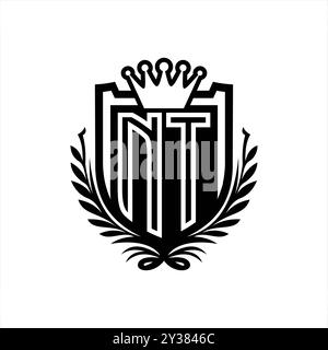 NT lettre logo forme de bouclier héraldique avec couronne, bouclier vintage sur fond blanc conception de modèle Banque D'Images