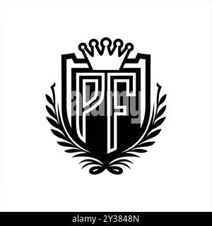 PF lettre logo forme de bouclier héraldique avec couronne, bouclier vintage sur fond blanc modèle Banque D'Images