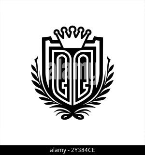 QQ lettre logo forme de bouclier héraldique avec couronne, bouclier vintage sur fond blanc conception de modèle Banque D'Images