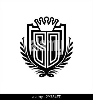 SD lettre logo forme de bouclier héraldique avec couronne, bouclier vintage sur fond blanc modèle Banque D'Images